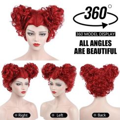 14Pcs Halloween Christmas Party Curly Short Hair Heart Red Queen Wig