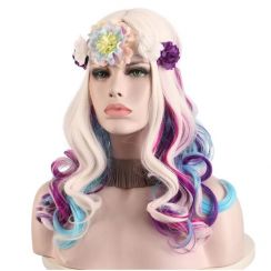 5Pcs Masquerade Party Ladies Flower Hair Accessories Long Curly Wigs