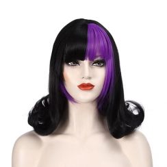 3Pcs Womens Prom Fashionable Side Pick Dye Black and Purple Color Matching Wig