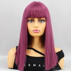 3Pcs Womens Halloween Pink Purple Straight Long Bob Synthetic Wig