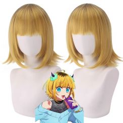 2Pcs Anime Role Play Wig Yellow Heat Resistant Synthetic Short Halloween Wig