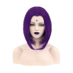 2Pcs Purple Bob Hairstyle Center Parted Cosplay Wig for Halloween